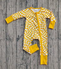 Load image into Gallery viewer, Baby Infant Boys Yellow Checkered Zip Footie Long Sleeve Rompers

