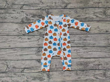 Load image into Gallery viewer, Baby Boys Blue Orange Pumpkin Long Sleeve Zip Rompers
