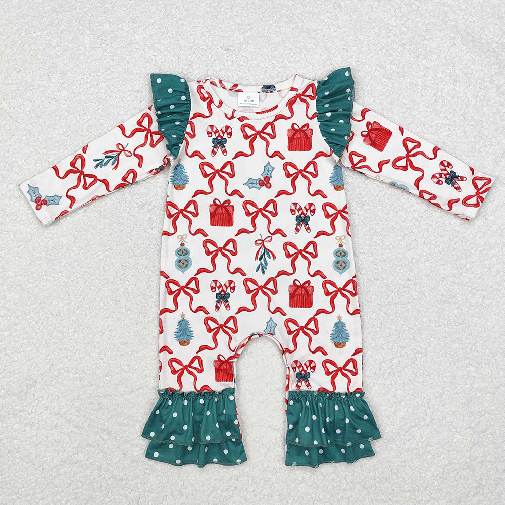 Baby Infant Girls Christmas Bows Gifts Long Sleeve Rompers