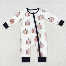 Load image into Gallery viewer, Baby Infant Boys Fall Pumpkins Bamboo Long Sleeve Rompers
