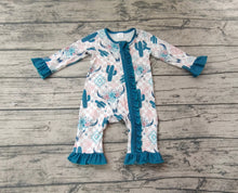 Load image into Gallery viewer, Baby Infant Girls Cow Cactus Aztec Western Bamboo Zip Rompers
