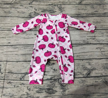 Load image into Gallery viewer, Baby Infant Girls Pink Checkered Pumpkins Fall Bamboo Zip Rompers
