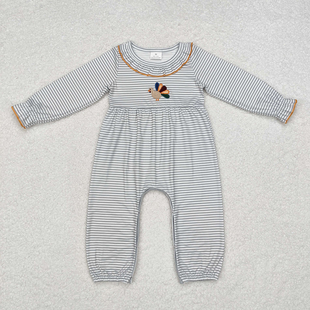 Baby Infant Girls Thanksgiving Stripes Turkey Rompers