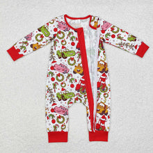 Load image into Gallery viewer, Baby Infant Christmas Car Green Face Zip Rompers
