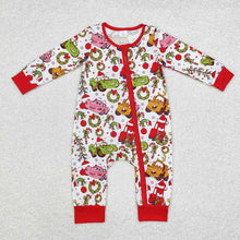 Load image into Gallery viewer, Baby Infant Christmas Car Green Face Zip Rompers
