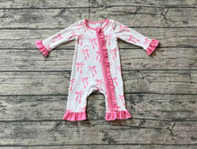 Load image into Gallery viewer, Baby Infant Girls Pink Bows Ruffle Bamboo Zip Rompers
