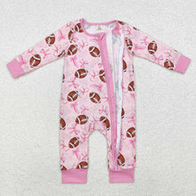 Load image into Gallery viewer, Sibling Baby Girls Pink Football Bows Rompers Pajamas Clothes Sets
