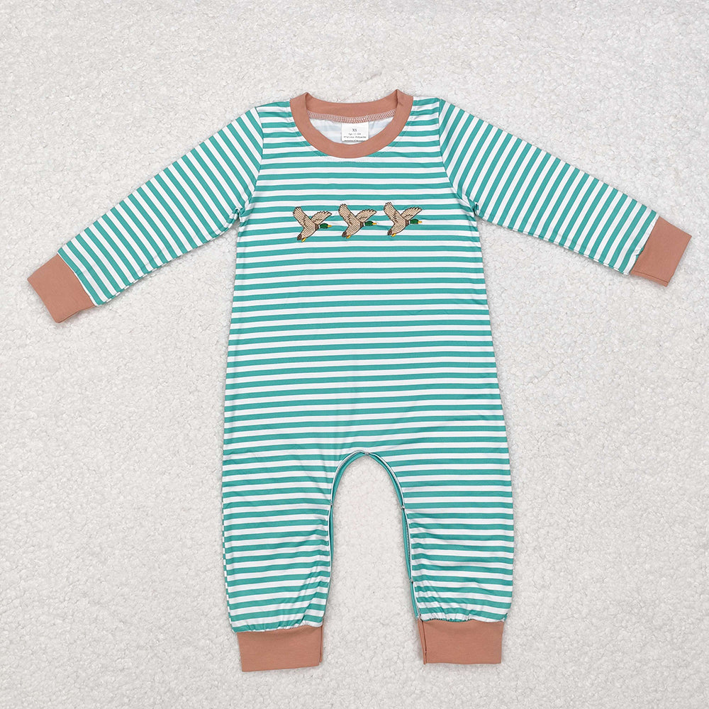 Baby Infant Boys Green Stripes Mallard Ducks Hunting Rompers