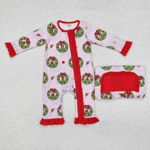 Load image into Gallery viewer, Sibling Baby Girls Christmas Pink Face Bamboo Rompers Pajamas
