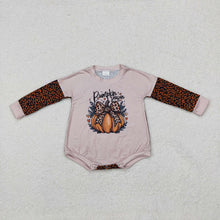 Load image into Gallery viewer, Baby Infant Girls Halloween Pumpkins Season Leopard Long Sleeve Rompers
