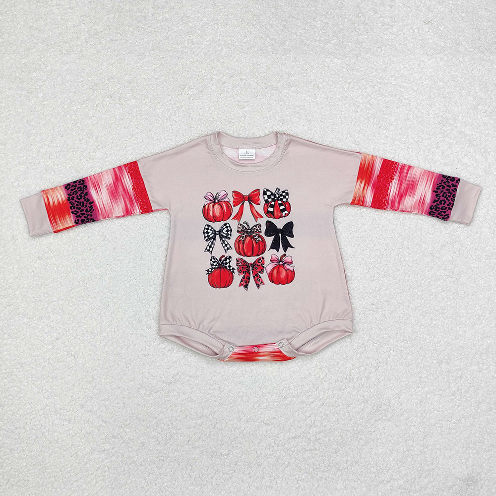 Baby Infant Girls Halloween Pumpkins Bows Long Sleeve Rompers