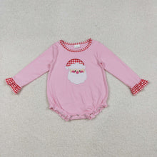 Load image into Gallery viewer, Embroidery Santa Baby Girls Pink Long Ruffle Sleeve Christmas Rompers
