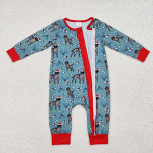 Load image into Gallery viewer, Baby Infant Boys Christmas Dogs Bamboo Zip Long Sleeve Rompers
