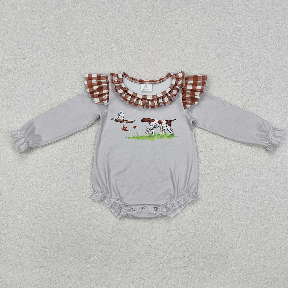 Baby Infant Girls Grey Dog Duck Hunting Rompers