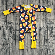 Load image into Gallery viewer, Baby Boys Halloween Candy Plaid Zipper Footie Rompers
