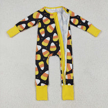 Load image into Gallery viewer, Baby Boys Halloween Candy Plaid Zipper Footie Rompers
