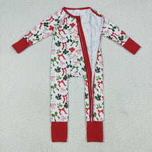 Load image into Gallery viewer, Baby Girls Christmas Red Green Bows Zipper Footie Rompers
