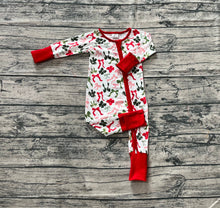 Load image into Gallery viewer, Baby Girls Christmas Red Green Bows Zipper Footie Rompers
