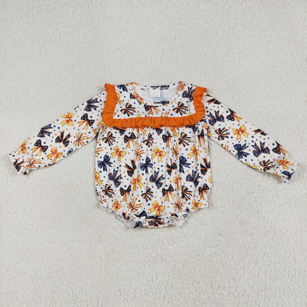 Baby Girls Halloween Colorful Bows Stars Ruffle Rompers