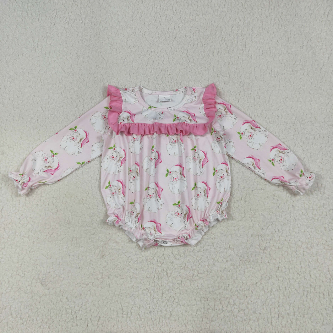 Baby Girls Christmas Pink Santa Ruffle Rompers