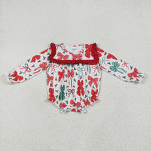 Load image into Gallery viewer, Baby Girls Christmas Red Green Bows Ruffle Rompers
