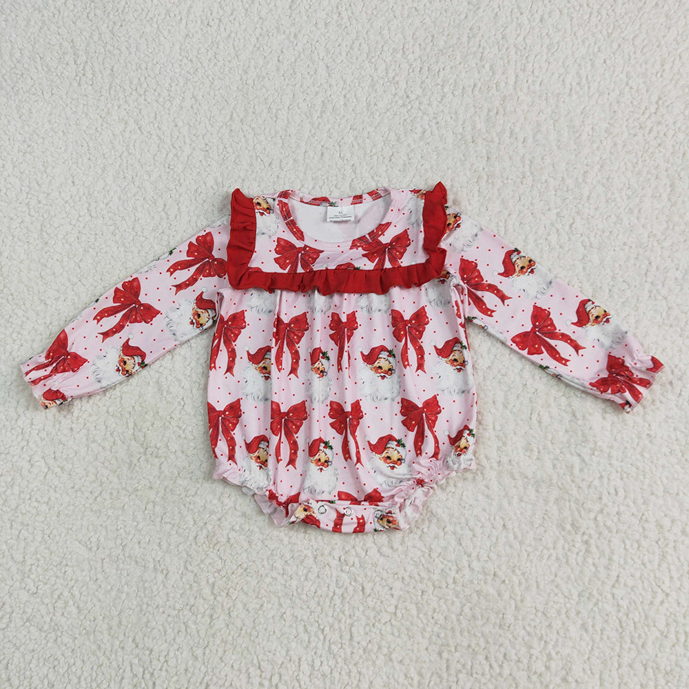 Baby Girls Christmas Red Santa Bows Ruffle Rompers