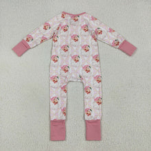 Load image into Gallery viewer, Baby Girls Christmas Pink Santa Plaid Zipper Footie Rompers
