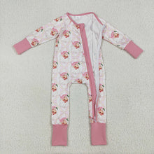 Load image into Gallery viewer, Baby Girls Christmas Pink Santa Plaid Zipper Footie Rompers
