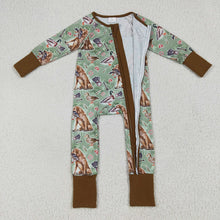 Load image into Gallery viewer, Baby Boys Green Dog Ducks Hunting Zipper Footie Rompers
