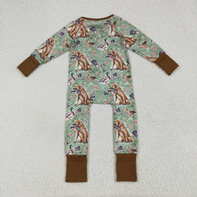 Load image into Gallery viewer, Baby Boys Green Dog Ducks Hunting Zipper Footie Rompers
