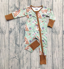 Load image into Gallery viewer, Baby Boys Green Dog Ducks Hunting Zipper Footie Rompers
