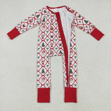 Load image into Gallery viewer, Baby Kids Long Sleeves Red Bows Plaid Trees Gingerbread Zipper Rompers
