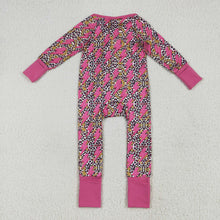 Load image into Gallery viewer, Baby Girls Western Pink Lightning Leopard Zipper Rompers
