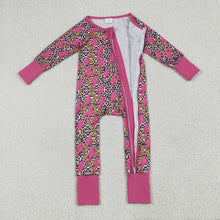 Load image into Gallery viewer, Baby Girls Western Pink Lightning Leopard Zipper Rompers
