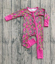 Load image into Gallery viewer, Baby Girls Western Pink Lightning Leopard Zipper Rompers
