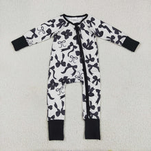 Load image into Gallery viewer, Sibling Baby Kids Black Bows Checked Pajamas Sets Zipper Footie Rompers Blankets

