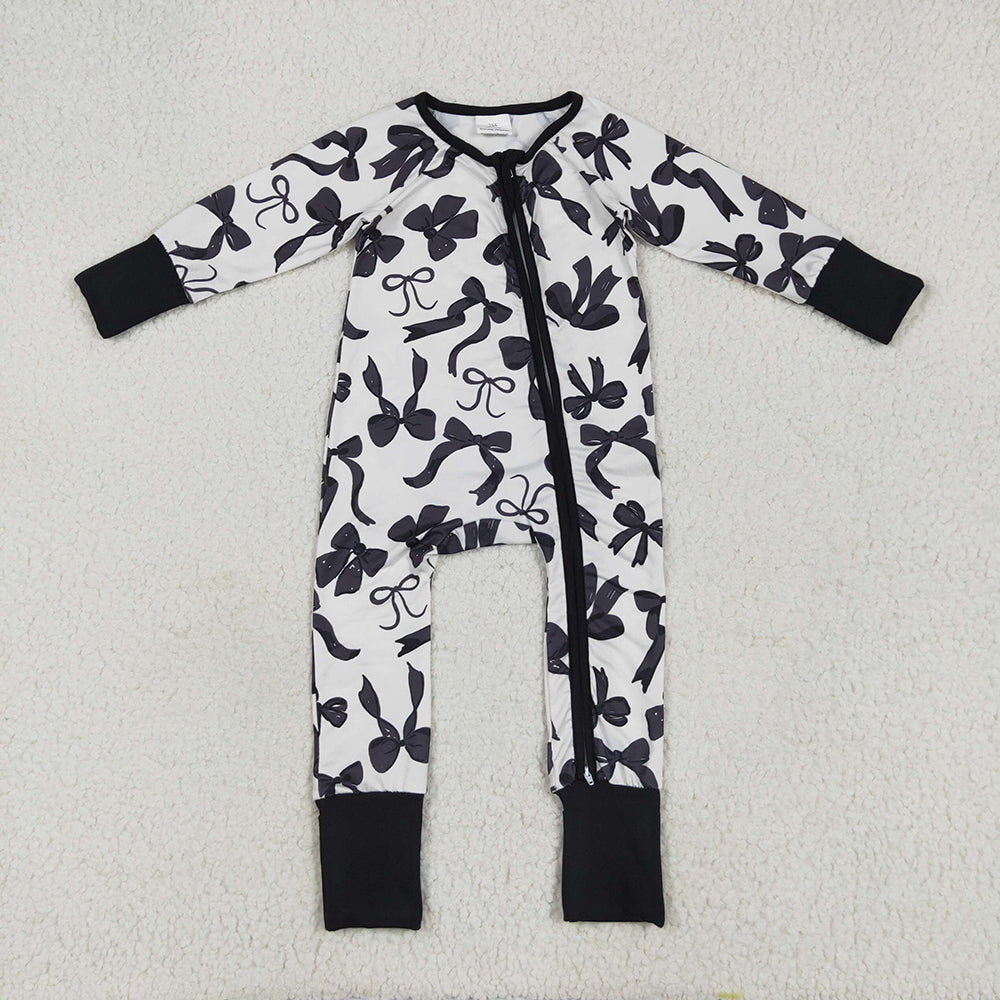 Baby Kids Long Sleeves Black Bows Zipper Rompers