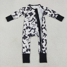 Load image into Gallery viewer, Sibling Baby Kids Black Bows Checked Pajamas Sets Zipper Footie Rompers Blankets
