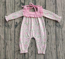 Load image into Gallery viewer, Baby Girls Long Ruffle Sleeves Pink Pumpkins Bows Plaid Pant Rompers
