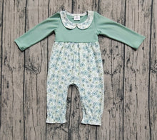 Load image into Gallery viewer, Baby Girls Green Long Sleeves Floral Ruffle Pant Rompers
