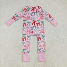 Load image into Gallery viewer, Baby Girls Pink Long Sleeves Colorful Bows Zipper Rompers
