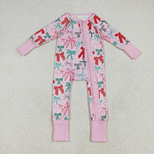 Load image into Gallery viewer, Baby Girls Pink Long Sleeves Colorful Bows Zipper Rompers
