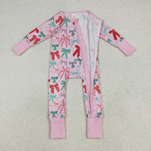 Load image into Gallery viewer, Baby Girls Pink Long Sleeves Colorful Bows Zipper Rompers
