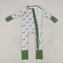 Load image into Gallery viewer, Baby Girls Long Sleeves Green Ducks Plaid Zipper Rompers
