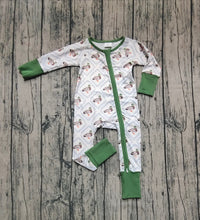 Load image into Gallery viewer, Baby Girls Long Sleeves Green Ducks Plaid Zipper Rompers
