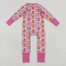 Load image into Gallery viewer, Baby Girls Hot Pink Floral Pumpkins Footie Zipper Rompers
