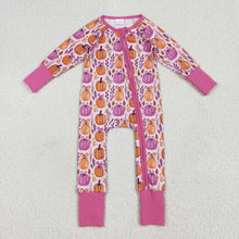 Load image into Gallery viewer, Sibling Baby Kids Hot Pink Pumpkins Floral Pajamas Sets Zipper Footie Rompers Blankets
