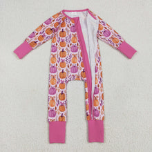 Load image into Gallery viewer, Sibling Baby Kids Hot Pink Pumpkins Floral Pajamas Sets Zipper Footie Rompers Blankets
