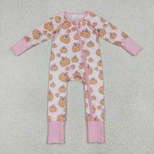 Load image into Gallery viewer, Sibling Baby Girls Pink Bows Pumpkins Rompers Pajamas Sets
