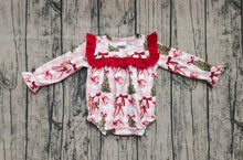 Load image into Gallery viewer, Baby Girls Christmas Pink Plaid Santa Trees Ruffle Rompers
